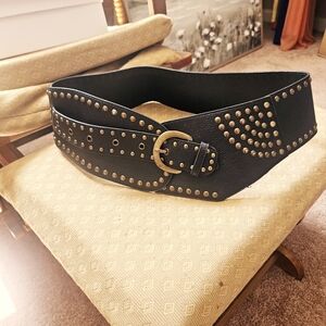 Black Studded Belt with Gold Accents